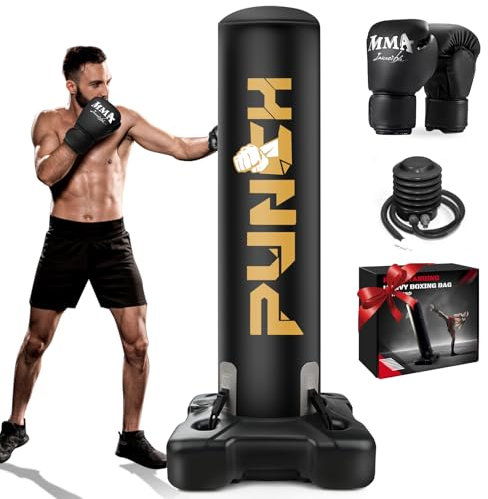Sac de Frappe Gonflable et Lourd avec Support pour Adultes, Adolescents et Enfants, avec Gants, pour Hommes et Femmes, équipement de Kickboxing, de Boxe, d'arts Martiaux, de MMA, de Gym à Domicile