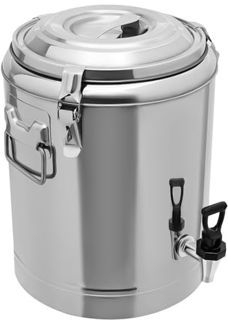 LKHDONG - Cubo térmico de acero inoxidable de 14 L, con tapa y pinza de bloqueo, recipiente de acero inoxidable con grifo para café, leche fría y agua