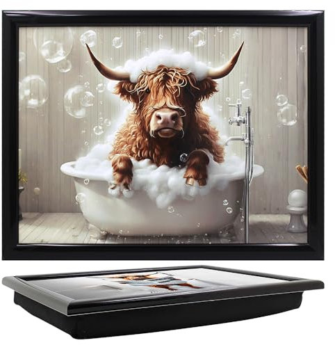 Tamersgifts Cushioned Laptrays Lap Tray TV Dinner Bean Bag Padded Cushion Gift (Cow in Bath Laptray)