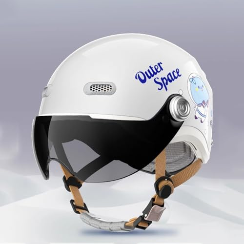 Casque De Moto Pour Jeunes Enfants, Casque De Scooter Électrique À Visage Ouvert, Casque De Vélo De Rue Avec Visière Solaire Casque Rétro Demi-Casque Pour Garçons Et Filles 2 À 14 Ans E,48-55CM