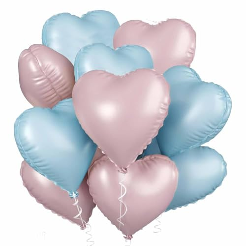 Herz Folienballon 20 Stück, Blau Rosa Herz Folien Luftballons Heliumfolie Herzförmige Ballons für Geburtstag Babyparty Hochzeit Verlobung Valentinstag Dekorationen