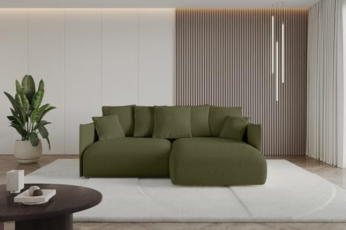 ALTDECOR Ecksofa mit Schlaffunktion und Bettkasten Corner Sofa Eckcouch Couch L-Form angeordnet Schlafcouch Ausziehbar Wohnlandschaft ONESK-L 216x177x42 Grün