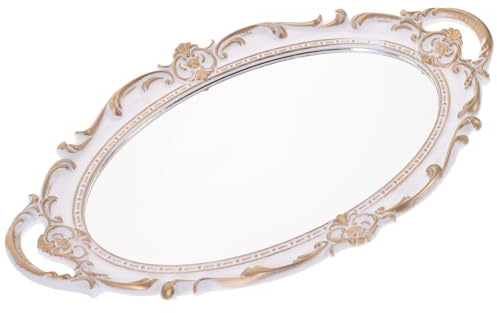 Tofficu Plateau Miroir Blanc Vintage pour Service et Rangement Parfum, Plateau Décoratif Pratique pour Maison et Événement