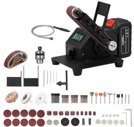 Power Tools 350W Mini Belt Sander Electric Bench Grinder Sanding Machine Stepless Speed Regulation with 10 Belts High Efficiency
