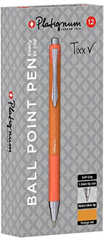 Platignum Tixx Orange Ballpoint Pen [Pack of 12] Soft Grip Barrel with Hybrid Gel Ink for Smudge-Free and Ultra-Smooth Writing [50493]