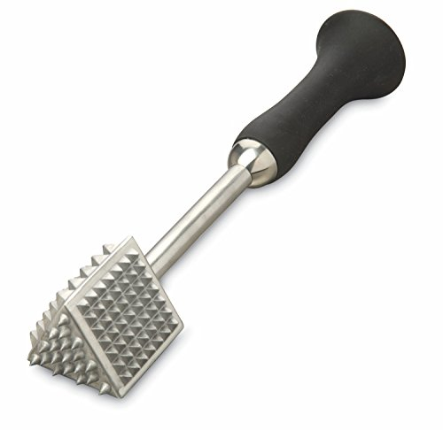 Amco Houseworks Martillo de Cocina para Ablandar Carne 4-in-1, Varios Cabezales para Aplastar y Reblandecer Carne y Pescado, 23 cm - Plateado/Negro