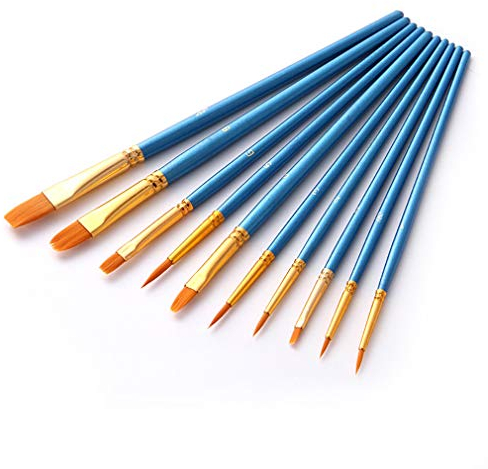 Paint Brushes 10 Pieces Set, Professional Fine Tip Paint Brush Set Round Pointed Tip Nylon Hair artist acrylic brush for Acrylic Watercolor Oil Painting (Blue-10)