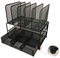 Schreibtisch-Organizer aus schwarzem Metallgewebe. ROBUSTER Organizer mit rutschfesten + kratzfesten Füßen. ELEGANTES Design. Schublade für Bürobedarf. 1 horizontales Fach + 5 Ständer für Dok + Brief