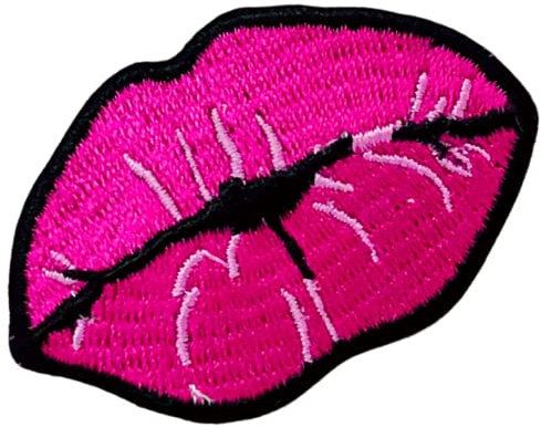 Lip Patch Kiss Iron Sew On Embroidered Applique - Hot Pink