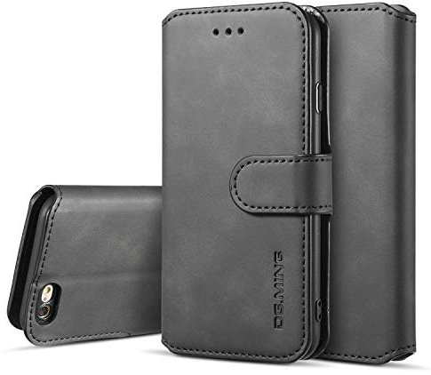 UEEBAI Case for iPhone 6 6S, Luxury PU Leather Case Vintage Wallet Flip Cover TPU Inner Shell [Card Slots] [Magnetic Closure] Stand Function Folio Shockproof Full Protection for iPhone 6/6S - Black