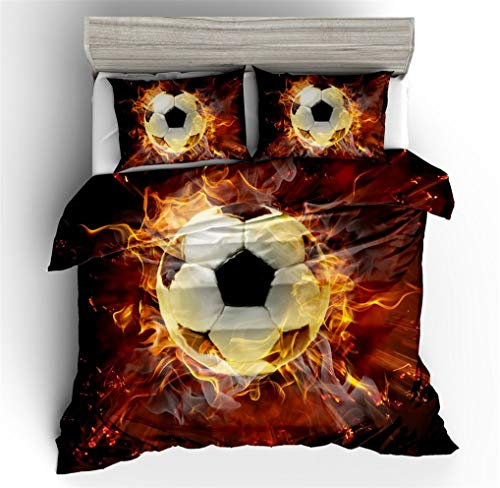 HNHDDZ 3D Basketball Fußball Wasser Feuer Blitz Drucken Bettwäsche Set für Kinder Junge Mädchen Teenager Bettbezug Mit Reißverschluss (Fußball, Bettbezug 155x220 cm + 2 Kissenbezug 80x80 cm)