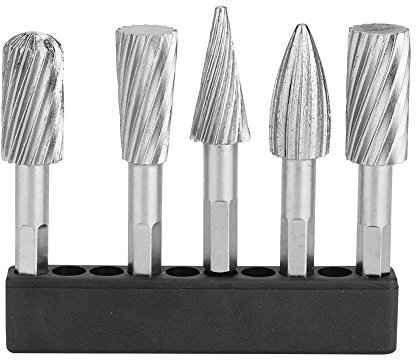 Nikou Limas rotativas para Metal - 5 Piezas de 1/4 Pulgadas de Acero de Alta Velocidad Fresas de vástago Hexagonal Limas rotativas Conjunto de Herramientas para Tallado, Pulido, perforación de Metal