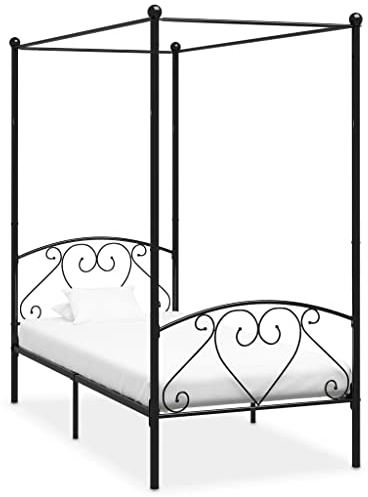 vidaXL Himmelbett Bett Bettgestell Einzelbett Metallbett Bettrahmen Lattenrost Schlafzimmerbett Schlafzimmermöbel Ehebett Schwarz 90x200cm