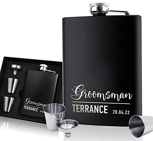 EDSG Personalised Hip Flask | Engraved Stainless Steel Whisky Flask 6oz Pocket Flask | Custom Gift for Best Man Groomsman Father Wedding Birthday | Hand Finished in UK (Groomsman)