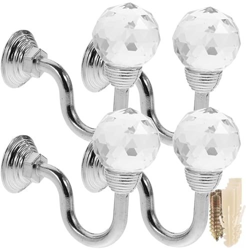VOSAREA 4 Stück Raffhalter Vorhang Wand Kristall Vorhang Halter Metall Gardinenhalter kleine Wand Vorhanghalter Raffhalter Haken mit Schraube für Gardinen Wohnzimmer Schlafzimmer
