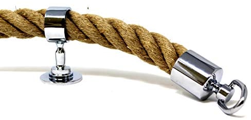 Seilflechter - Corde de Main Courante, chanvre 5 m, Ø 30 mm câblée, 2 embouts + 5 supports intermédiaires, Laiton chromé