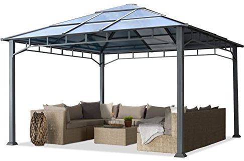 TOOLPORT Gartenpavillon 4x4 m Aluminium Gestänge Polycarbonat Dach ca. 8mm Pavillon Gartenzelt ohne Seitenteile