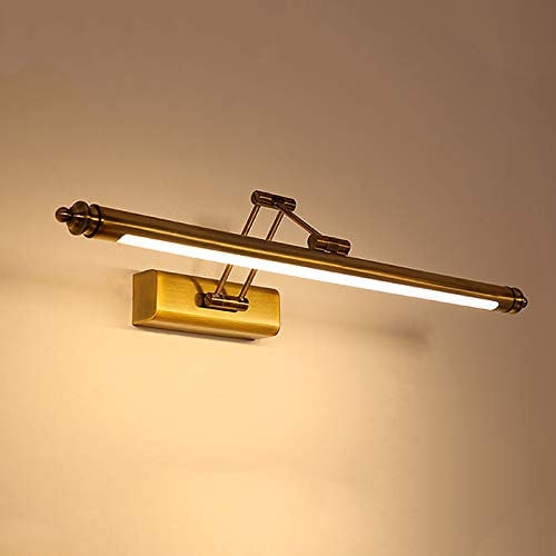HKLY Retro Messing Spiegellampe Badezimmer, LED Badleuchte Spiegelleuchte Verstellbar mit Metall Basis, Vintage Schranklicht 3000K Warmweiß Wandleuchte Innen Antik für Spiegelschrank,60cm/12w
