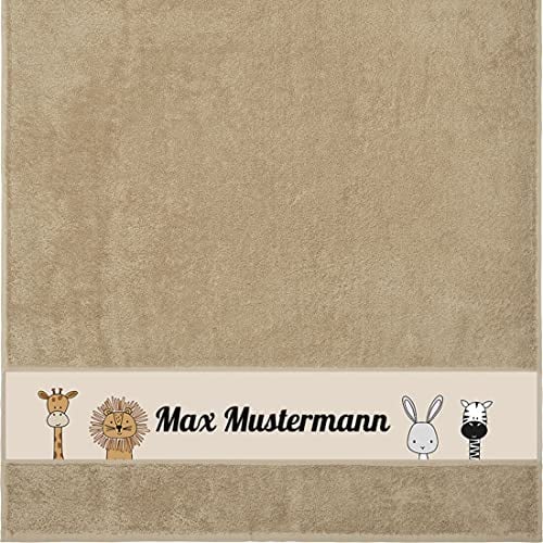 Manutextur Duschtuch mit Namen - personalisiert - Motiv Tiere 1 - viele Farben & Motive - Dusch-Handtuch - beige - Größe 70x140 cm - persönliches Geschenk mit Wunsch-Motiv und Wunsch-Name