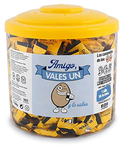 Regalo original. Tarro con 365 caramelos motivadores. Amigo vales un huevo. Un caramelo motivador para cada dia del año