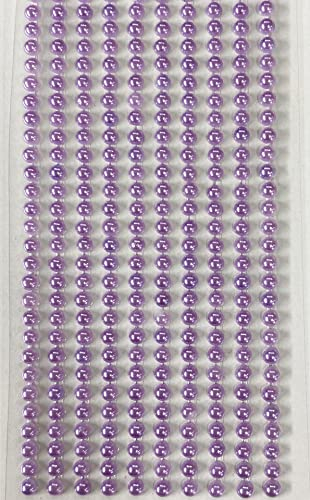 Syntego 500 x Self Adhesive Pearls Gems 3mm Mini Flat Backed Round Pearls Beads Strips Embellishments (Lilac)