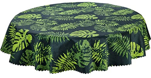 Rund wasserdichte Tischdecke Gartentischdecke Wasserabweisend Wetterfest Garten Balkon Terrasse Grün Monstera-Blatt Durchmesser: Ø 120 cm
