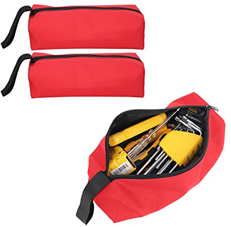 2 Stück Tragbare Werkzeugtasche 600D Polyester 25 x 8,5 x 7 cm Tool Bag Elektriker Werkzeug Organizer Tasche mit Armband und Reißverschluss für Schraubendreher, Zangen, Steckschlüssel(rot)