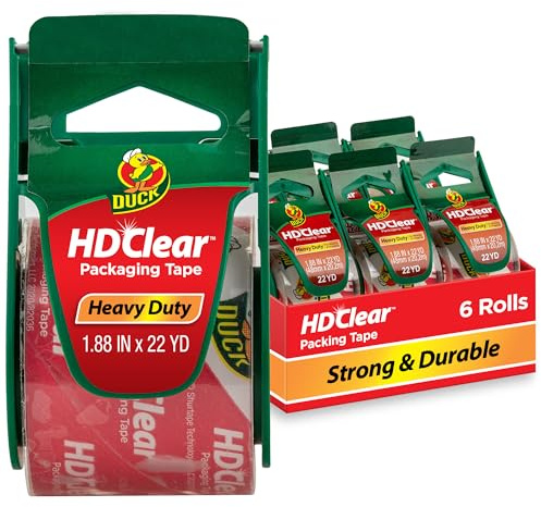 Duck HD Clear Packing Tape Dispensers - 6 Rolls of Heavy Duty Shipping and Moving Packing Tape - Clear Strong Packaging Tape for Boxes, Packing and Moving Supplies - 1.88 In. x 22.2 Yards (287732)