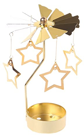 URFEDA Sterne Teelicht Karussell Glas Teelichthalter Gold Teelichtglas Rotierender Kerzenhalter Eisen Metall Kerzenständer für Valentinstag Deko Geschenk Hochzeit Dekoration Wohnzimmer Tischdeko