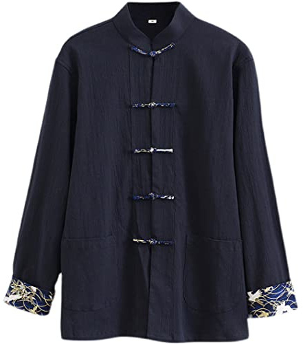 QPZK Lose großer Tai Chi Uniform Baumwollwäsche Chinesische traditionelle Kleidung Tang Anzug Männer Kampfkunst Jacke Kung Fu Uniform atmungsaktiv black-5XL