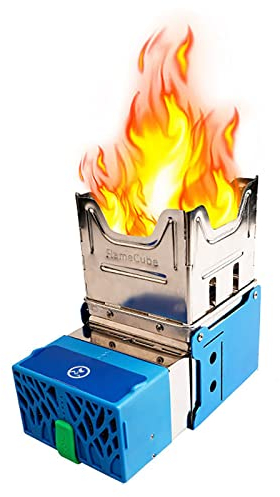 Réchaud de Camping à Bois Générant de L'électricité à Partir du Feu Four de Randonnée Pliant Portable Extérieur Charge USB Cuisinière à Bois d'urgence,Blue,10 * 10 * 10cm
