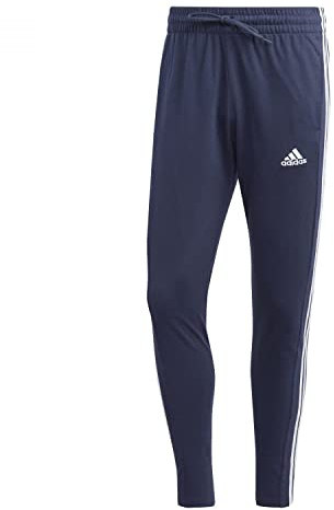 adidas Uomo Essentials Single Jersey Tapered Open Hem 3-Stripes Pants, legend ink/white, L
