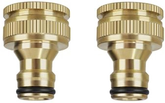 KETTOYA Garden Hose Accessories 2 Pack Garden Hose Tap Connector - 3/4 inch & 1/2 inch 2-in-1 Solid Brass Female Threaded Tap Connector for Hose Pipes, Threaded Faucet Adapter