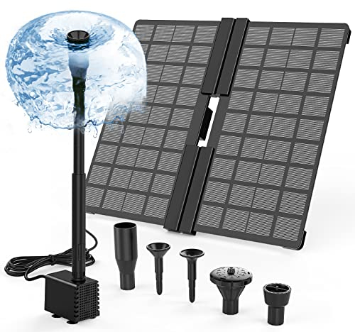 AMZtime Solar Springbrunnen für Außen Aufrüstung 10W Falten Solar Teichpumpe mit verstellbarem Ständer Solarbrunnen für Draussen mit 4 Fontänenstile Solarpumpe für Garten,Teich,DIY-Wasserspiel