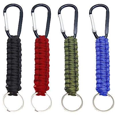 PLABBDPL 4 Stück Schlüsselanhänger mit Karabinerhaken Schlüsselband Kurz Personalisiert Karabiner Schlüsselbund Keychain für Autoschlüssel, Taktik, Klettern, Angeln und Jagen - 4 Farben