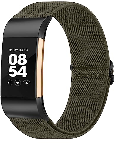 Oumida für Fitbit Charge 2 Armband für Damen Herren, Verstellbares Dehnbares Nylon Ersatz Armbänder NUR kompatibel mit Fitbit Charge 2 (Armeegrün)