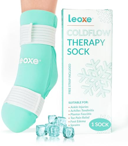 LEOXE Ankle Foot Ice Pack Wrap, Reusable Cold Therapy Gel Sock for Injuries, Sprained, Swelling, Toe Pain, Foot Edema, Plantar Fasciitis, Achilles Tendonitis Pain Relief & Surgery Recovery