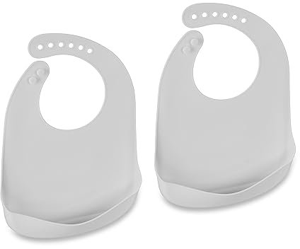 Relaxdays Bavoir pour bébé, lot de 2, avec poche, silicone, sans BPA, facile à nettoyer, bavette, gris clair