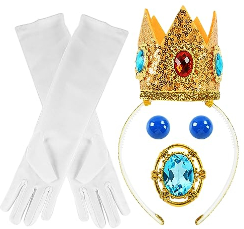 Niumowang Kostüme Set, 6 Stücke Verkleiden Geschenk, Mit Krone, Brosche, 2 Ohrringen, 2 Handschuhe, Zubehör, für Mädchen Dekoration,Tanzpartys und Rollenspiele