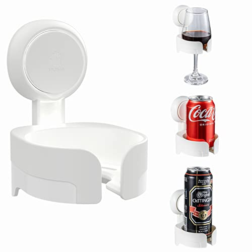 TAILI Wine Glass Holder for Shower, MAX Hold 5 KG, Suction Cup Bathtub Holder for Beer, Wine, Drinks, Portable Wall-Mounted Cup for Shower, Spa, Kitchen, Waterproof & Removable, White