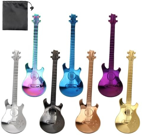 MUNSKT 7pcs Guitar Coffee Teaspoons,Stainless Steel Musical Coffee Valentine Gifts Sets for Men,Cute Tea Spoons Gifts for Ice Cream/Stirring/Mixing/Sugar/Jam/Dessert Spoon