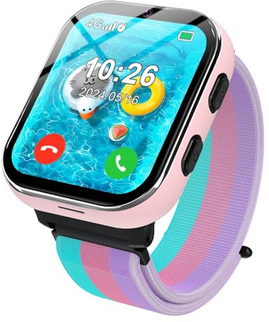 PTHTECHUS Smartwatch per bambini 4G, orologio telefonico per bambini con funzione di chiamata, chiamate bidirezionali, fotocamera, MP3, SOS, scheda di apprendimento, regalo per ragazzi e ragazze rosa
