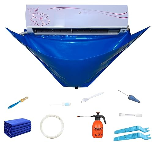 12 pièces Kit de Nettoyage Climatiseur Split, Housse de Nettoyage Imperméable pour Climatisation, Housse Lavage pour Poussière Climatisation Mural avec Tuyau d'eau, pour Climatiseur Mural à 1,5P