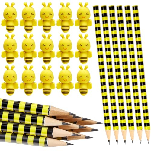 Tenare 24 Sets Schulabschluss Geschenke für Kinder Enthalten Biene Bleistifte und Süß Biene Radiergummis Multipack Schreibwaren Zubehör für Party Mitgebsel Geburtstag Klasse Schule Geschenk