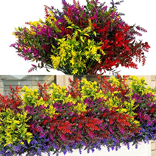 16Bündel künstliche Blumen wie Echt Kunstblumen Lavendel Outdoor Wetterfest Balkonpflanzen Plastikblumen künstliche Pflanzen UV-beständig Blumenstrauß für Innen Outdoor Balkon Garten Deko (Mixed)