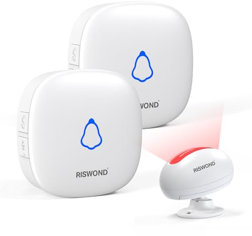 Wireless Motion Sensor Door Chime: Business Entry Doorbell Indoor Motion Detector Alarm Buzzer Store Entrance Alert Bell (1000Ft Range, 32 Tunes, 5 Level Volume) 1 sensors 2 Receiver