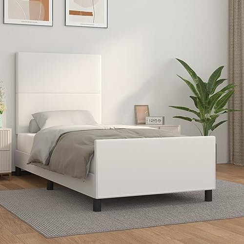 THOYTOUI Bettgestell, Polsterbett Bett Bettrahmen Tagesbett Geeignet für Schlafzimmer Mehrbettzimmer Gästezimmer Hotel mit Kopfteil Weiß 90x200 cm Kunstleder