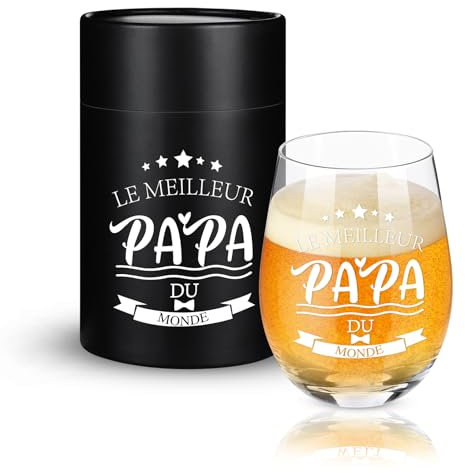 WIAZZLUK Idée Cadeau Fête des Pères, Idée Cadeau Verre pour Papa, Mug à Bière Fête des Pères, Cadeau Anniversaire Papa, Cadeau Fête des Pères, Cadeau pour Papa, Imprimé Avec Le Meilleur Papa Du Monde