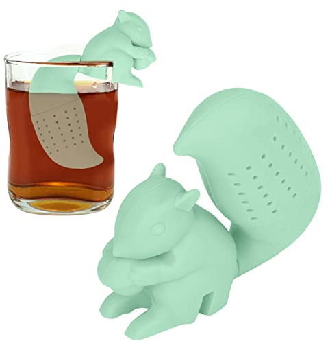 MOUMOUTEN Teefilter – Eichhörnchen-Teesieb, Silikon-Tee-Ei, Lebensmittelechtes Silikon, Eichhörnchenform, Hochtemperaturbeständig(Grün)