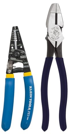 Klein Tools D2139NE11055 Zangen-Set mit Lineman's Seitenschneidezange und Kupfer-Abisolierzange/-schneider, hohe Hebelwirkung, 2-teilig